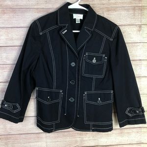 Loft Navy Blue White Stitch Stretch Jean‎ Jacket S6